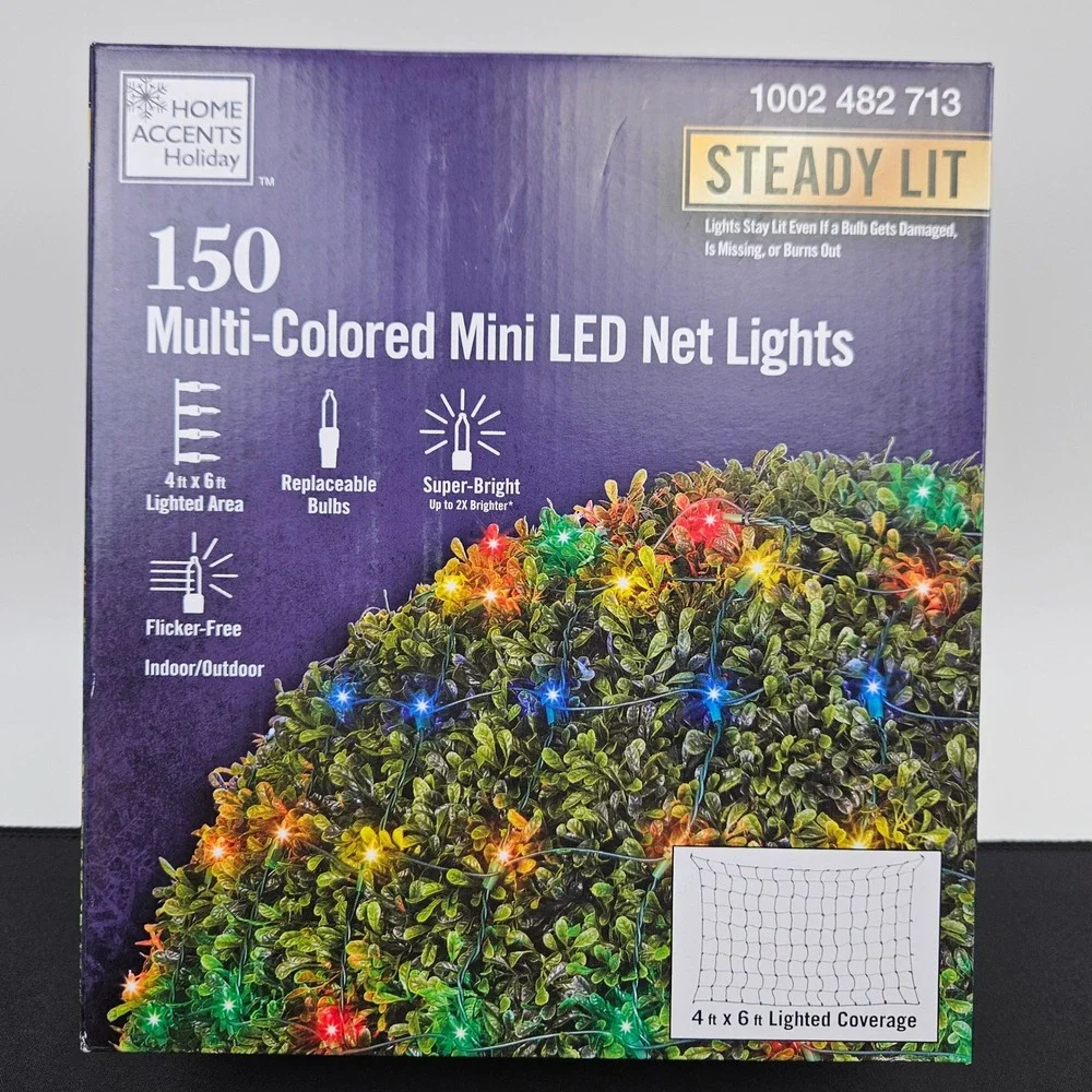Home Accents‎ Holiday 150 Multi Colored Mini LED Net Lights Steady Lit 4x6 ft
